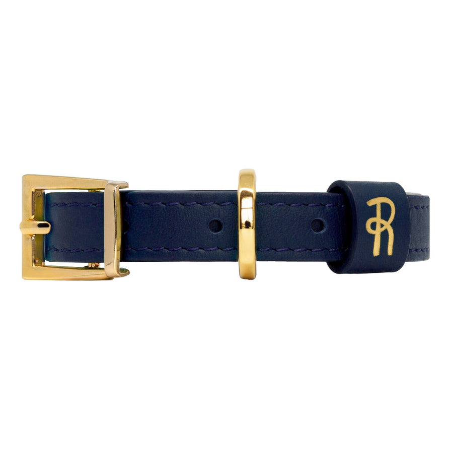 Dark Blue Leather Small Dog Collar #style_midnight-blue-leather