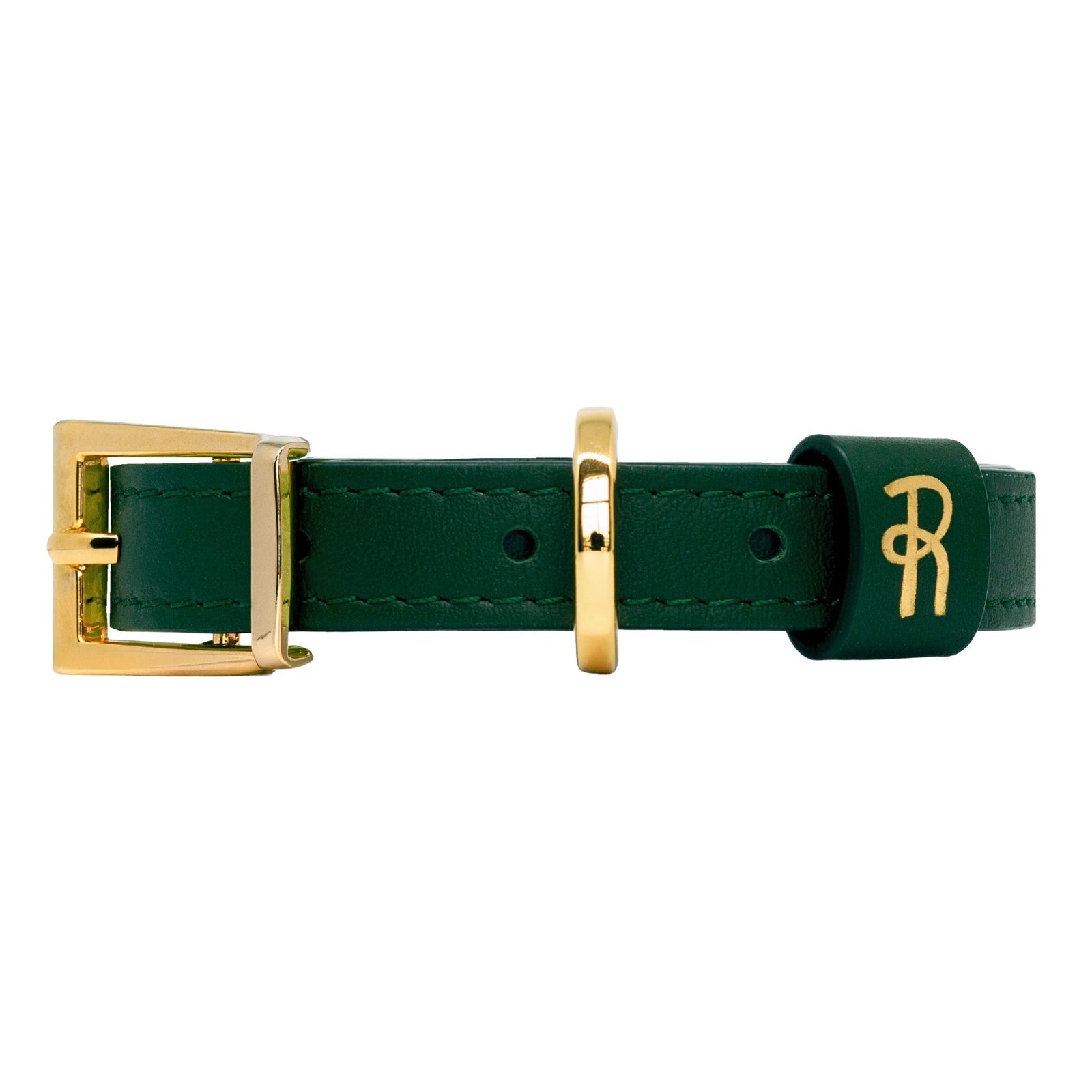 Emerald Green Leather Small Dog Collar #style_emerald-green-leather